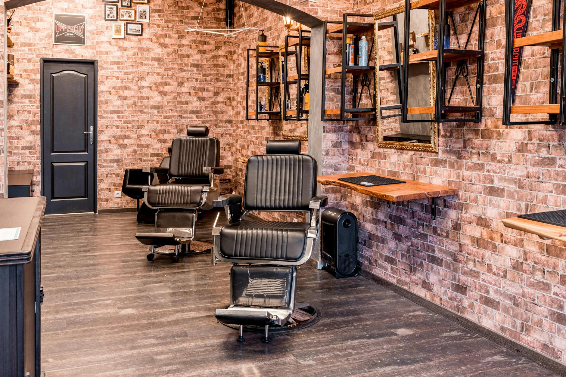 Retro leather barber chairs in a stylish barbershop